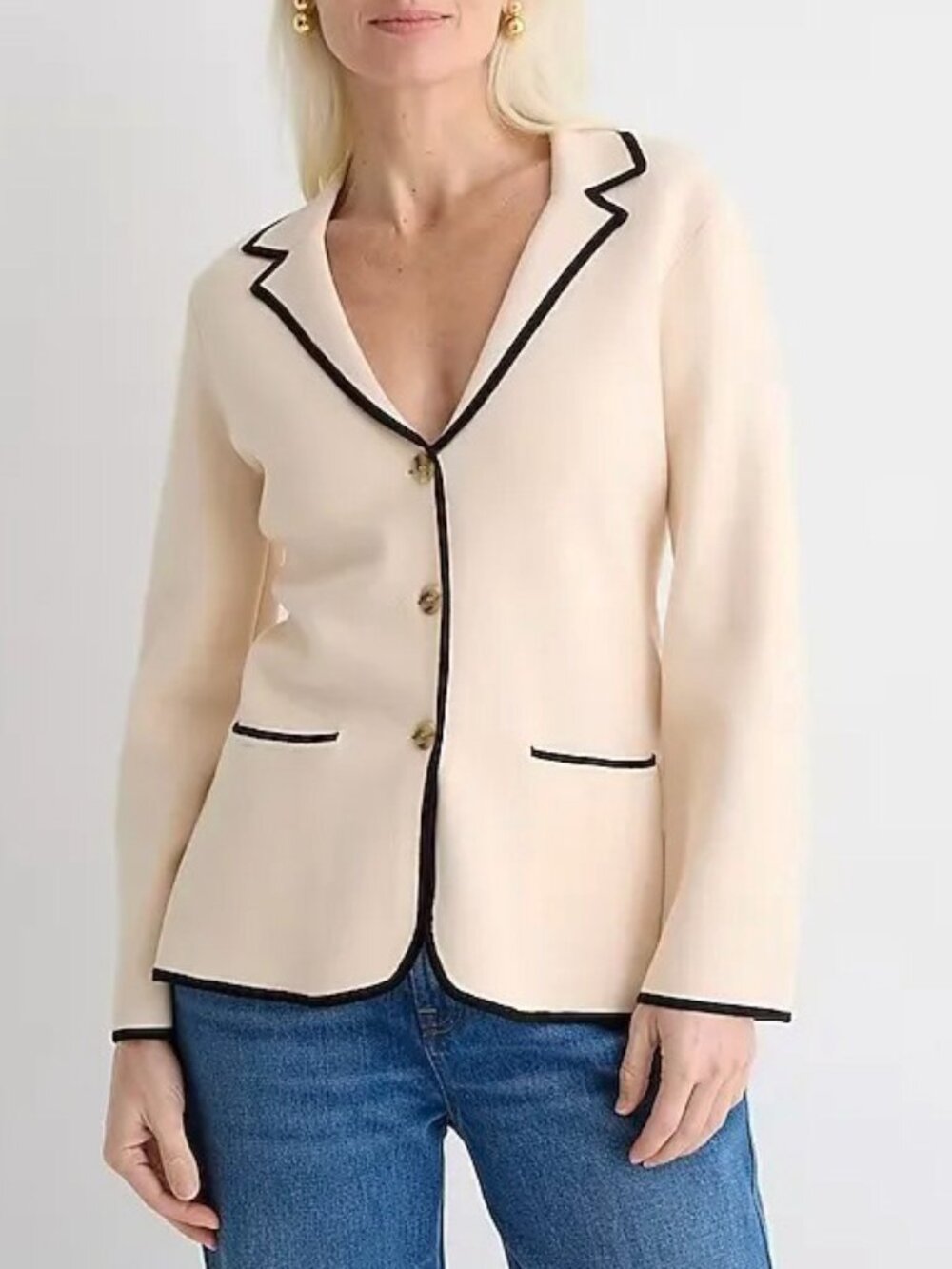 J. Crew Cream Blazer with Black Trim